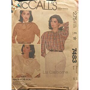 Vintage McCalls Liz Claiborne Sewing Pattern 7483 Misses Blouses Size 12